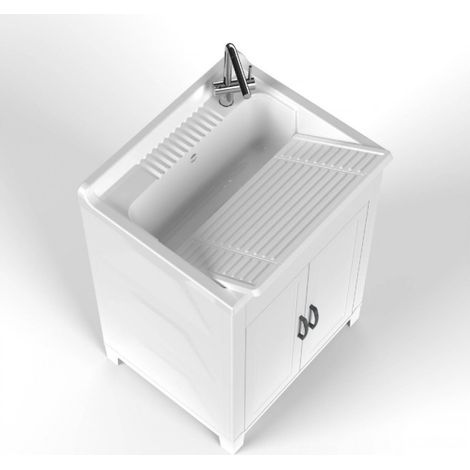Évier 1 bac en résine thermoplastique 60x50 cm – Résistant aux acides et intempéries – Installation facile pour intérieur et extérieur – Mongardi