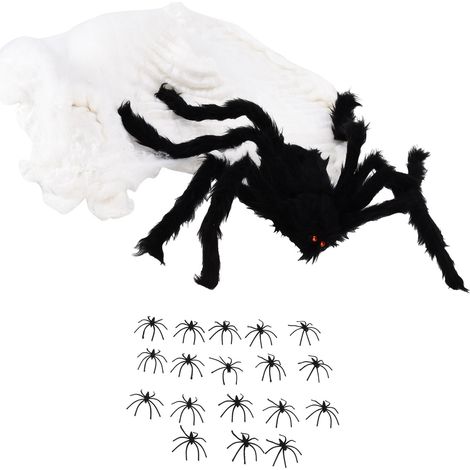 Dekoratives Spinnen-Spukhaus: Künstliche Spinne mit künstlichem Spinnweben für Partys, Halloween und Festivals (1/5)