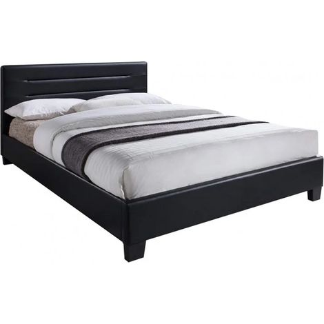 Lit double en simili noir 160 x 200 cm + sommier inclus - BALI (1/5)