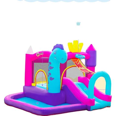 Structure de jeu gonflable, PVC durable, adaptée aux enfants de 8 ans et plus, comprend un toboggan et un trampoline, coutures renforcées pour la stabilité (1/5)