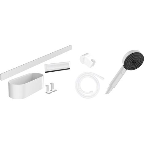 Hansgrohe Wall - Conjunto de cabezal de ducha 105, 3 chorros y accesorios de baño, blanco mate 24291700 (1/5)
