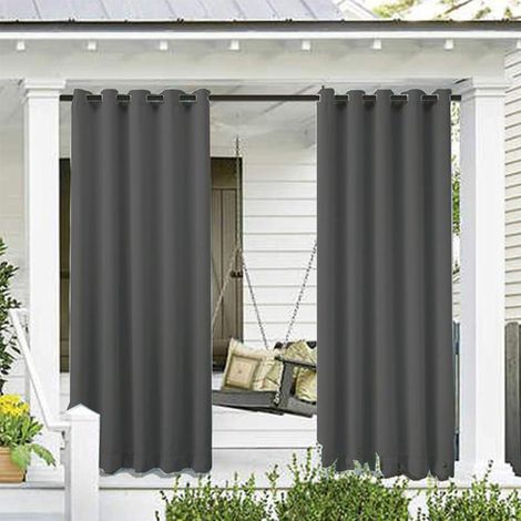 Set of 2 grey blackout curtains for outdoor use, indoor and outdoor door curtains, patio curtains, gazebo curtains, sunscreen (132.1 x 213.4 cm) (1/5)