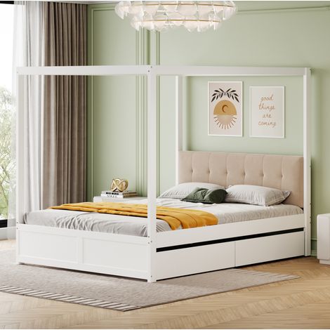 Letto a casetta per bambini 140x200 cm con 2 cassetti bianco senza materasso FloraGrace (1/5)