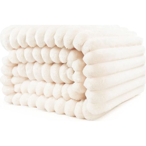 Couverture douillette, couvre-lit/couverture de canapé chaude et moelleuse pour maman, femme et petite amie, 200 x 230 cm, beige (1/5)
