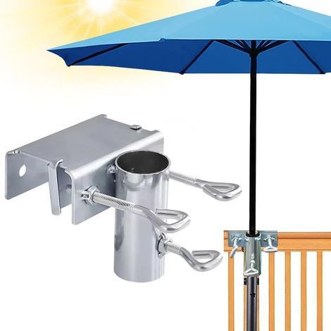 Sonnenschirmständer für Balkone – Rostbeständiges, verzinktes Gusseisen – Zur Montage an Geländern oder Tischen – Verstellbare Abmessungen für Gärten und Terrassen (1/5)