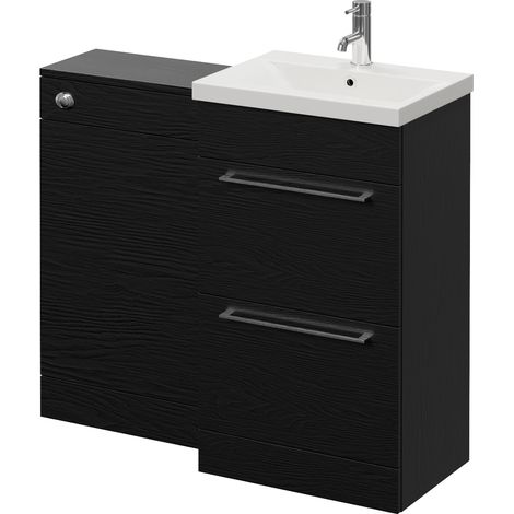 Napoli 390 Nero Oak 1000mm 2 Drawer Vanity Unit Toilet Suite with Glide Basin - 1000mm - Chrome 320mm HandleWithout Kingston Toilet Pan