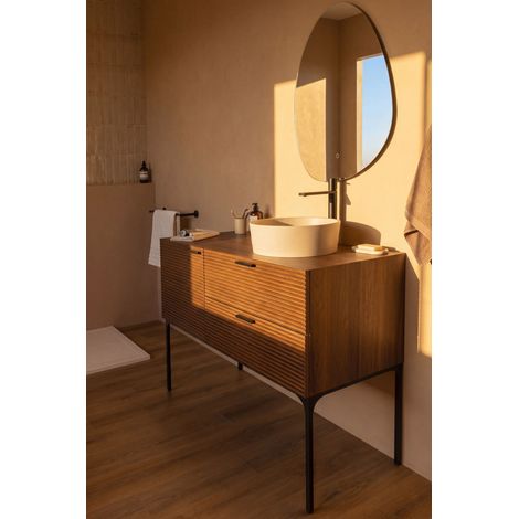 Meuble salle de bain suspendu ou sur pieds HARRY pour vasque à poser L120 x H88 x P52 cm couleur noyer (1/5)