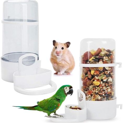 Comedero de 2 piezas con dispensador de agua para pájaros, comedero y bebedero automático para jaulas, hámsteres, palomas y loros (1/5)
