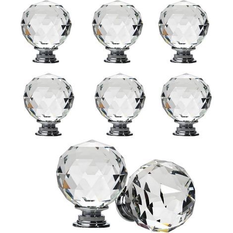 Set of 8 spherical crystal drawer knobs, Door Knob Handle Shape Diameter 30mm Clear Crystal, Round Glass Cabinet Knobs Decorative Knobs for Furniture Drawer (40 mm) (1/5)