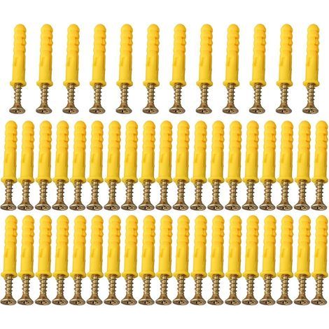 Pack of 50 (M6 x 30) heavy-duty wall plugs and screws for drywall, stainless steel expansion screws, for securing household items (1/5)