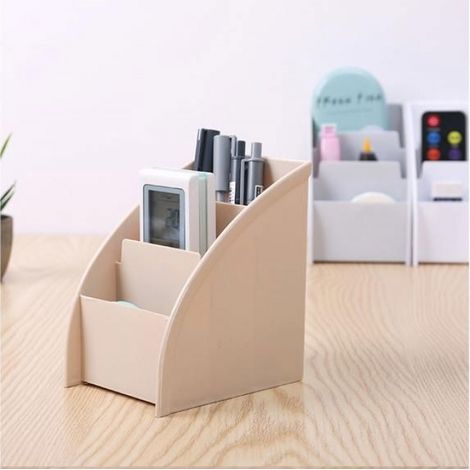 Boîte de rangement trapézoïdale en plastique, lot de 1, pour bureau, boîte de rangement pour divers articles - Kaki (1/5)