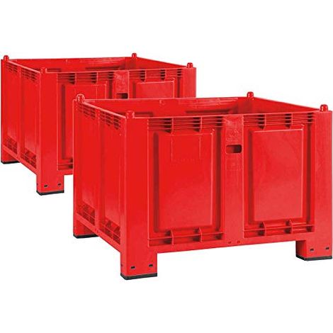BRB 2x Palettenbox, 4 Füßen, LxBxH 1200x800x850 mm, geschlossen, Trgkr 500 kg, rot