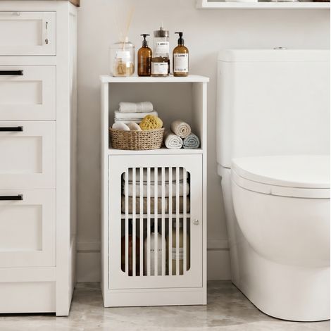 Badezimmerschrank niedrig mit Lamellentür, 36 x 30 x 86 cm, weiß OKMYHOME (1/5)