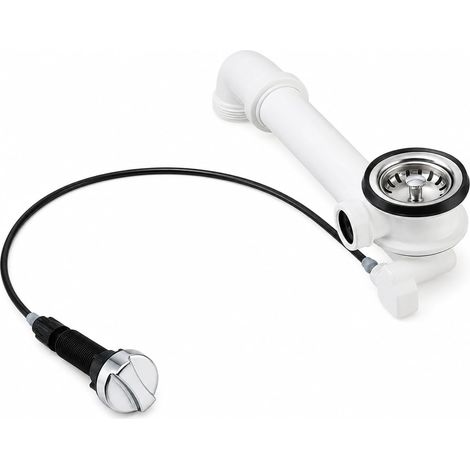 Bonde universelle - 1 pièce - Métal chromé - Vidage rotatif avec trop-plein - Évier cuisine granit inox - 70 mm (1/4)