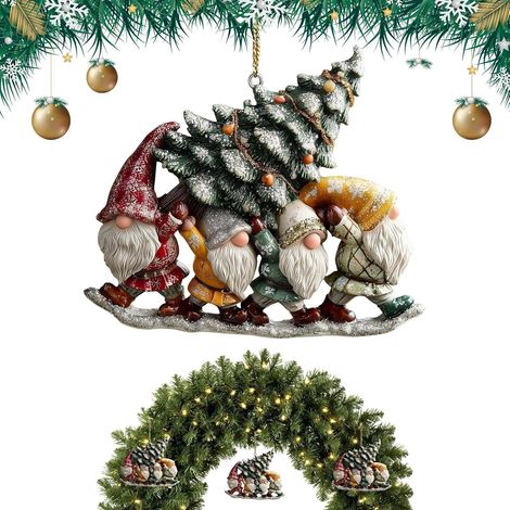 Adorable décoration de sapin de Noël en forme de gnome (acrylique 2D) – Accessoire festif (1/5)