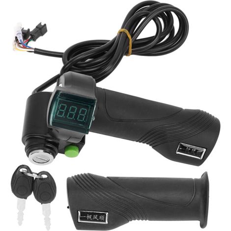 Poignée d'accélérateur électrique pour vélo, écran bleu avec grand verrou, compatible 12V à 99V, poignée de guidon pour moto et vélo électrique.