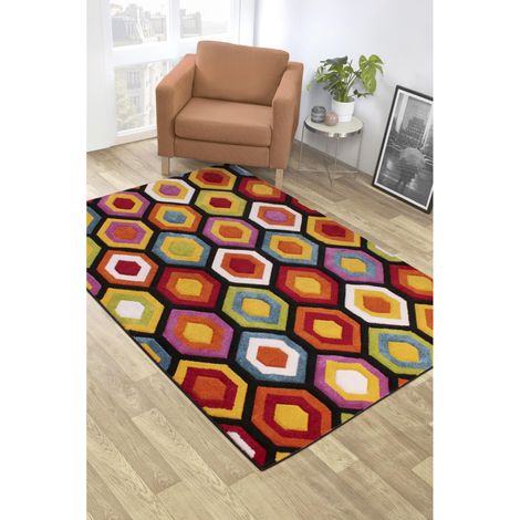 Spectra Carved Marco Geometric Rainbow Bright Multi Coloured Rug 80 x 150 cm (2'6"x5'0") (1/4)