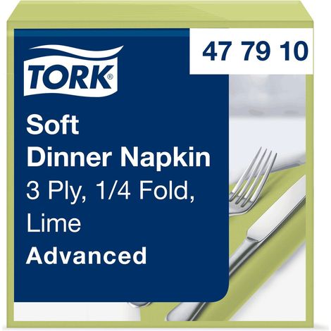 Tork Soft dinerservet 39x39cm 3-laags1/4 vouw, lime, doos à 1200 stk (1/5)