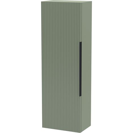 Fluted Front Wall Hung Single Door Tall Bathroom Storage Unit, 400mm, Green, Black Handle (1/5)
