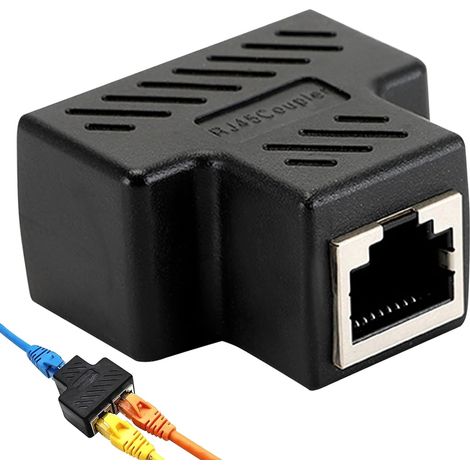 Répartiteur RJ45, répartiteur de câble Ethernet 1 vers 2, 1 prise double port LAN, répartiteur RJ45 pour Cat5, Cat5e, Cat6, Cat7 (noir) (1/5)