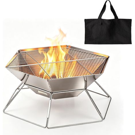 Brasero portable en acier inoxydable avec grille pour barbecue d'extérieur (1/5)