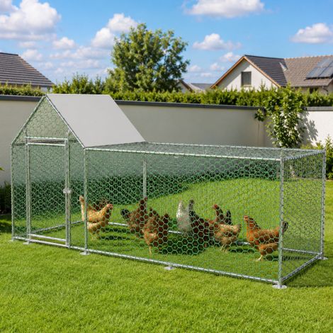 Pollaio/recinto per polli 3x1x1,5 m con serratura di sicurezza e telo in PE impermeabile, recinto metallico per piccoli animali come polli, conigli e altri piccoli animali (1/5)