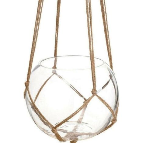 UlisemLot de 6 suspensions en macramé pour intérieur et extérieur, panier robuste en corde de chanvre pour fleurs et plantes (1/4)