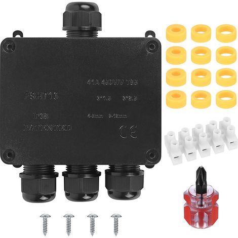 Boîte de Jonction étanche IP68, Boite de Derivation Etanche Exterieur,avec Tournevis, Boîtier de Connecteur de Câble Connexions pour Câble Ø4mm-12mm (4 Voies) (1/5)
