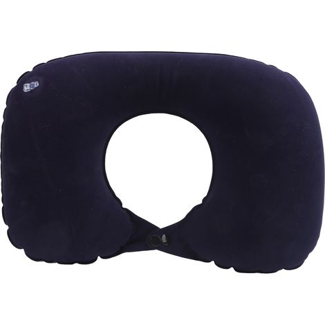 Coussin cervical gonflable en forme de U, appui-tête souple pour voiture, bureau et avion, protection cervicale (Bleu marine) (1/5)