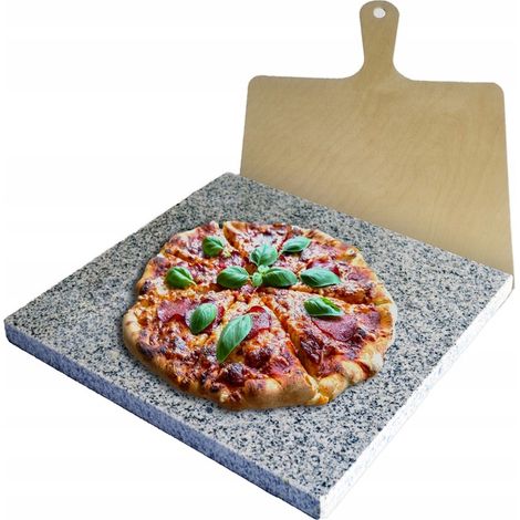 Pierre à pizza en granit 3 en 1 38x36 + spatule/planche à pizza