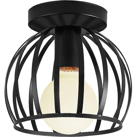 Plafonnier Industrielle Rétro Plafond Lumière Métal Cage Noir Lustre Abat-jour pour Salon Chambre Cuisine - Ø 20cm (1x) (1/5)
