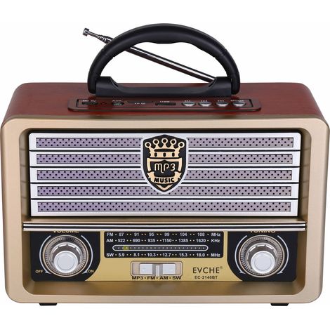 Radio rétro en bois portable: FM/AM/SW, Bluetooth, lecture TF/USB, batterie 1200mAh rechargeable (1/5)