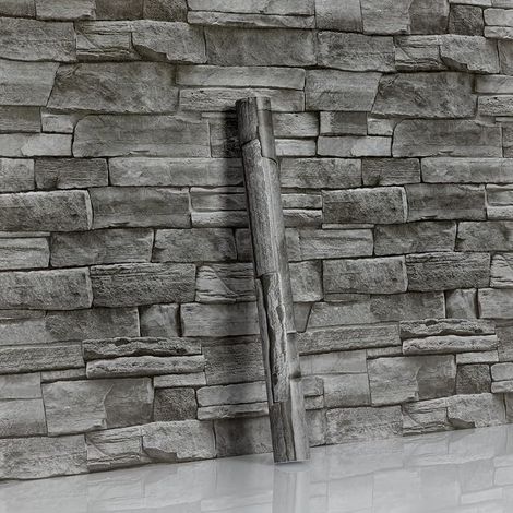 Dark Grey Brick Effect Adhesive Wallpaper 44 x 600 cm Stone Leaves Removable Decorative Sticker PVC Vinyl Waterproof Film for Living Room Kitchen Bedroom Furniture Wall (1/5)