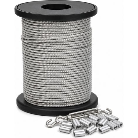 Kit câble acier inox 304 30 m pour éclairage extérieur et jardin (1/5)