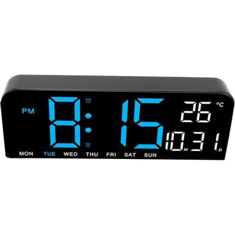 Horloge murale - - Grande horloge numérique - Écran LED - Luminosité réglable - Bleu (1/4)