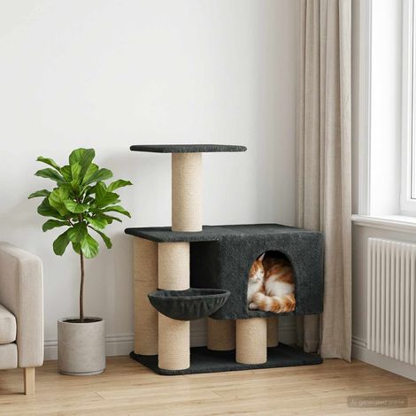 Arbre à chat avec poteaux à griffer en sisal Gris foncé 96 cm (1/5)