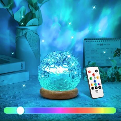 Lampe Projecteur Effet Aurore Vague Océan, Veilleuse Cristal avec Télécommande & Minuterie, Lumière Ambiance Ondulation Eau 16 Couleurs, Projecteur Lampe de Chevet pour Chambre (1/4)