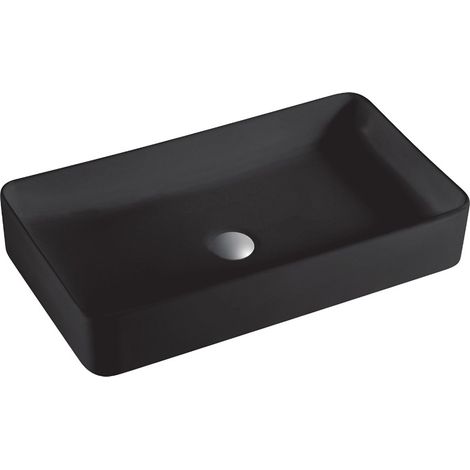 Lavabo Sobre Encimera Cerámico  Negro Mate  Lavamanos Baño para Encimera Rectangular  51cm x 35cm (1/4)