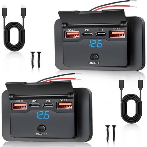 Lot de 2 Prises Chargeur USB 12V 76W à 4 Ports avec Affichage LED et Interrupteur Indépendant (1/5)