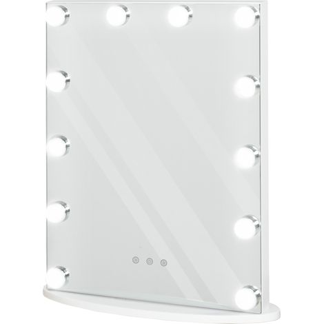 Miroir de maquillage Hollywood tactile, 12 LED réglables, 41,5x13,5x51 cm, blanc