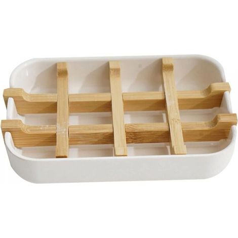 Porte-savon en bois pour colonne de douche, plateau de bain en bambou blanc pour salle de bain (1/5)