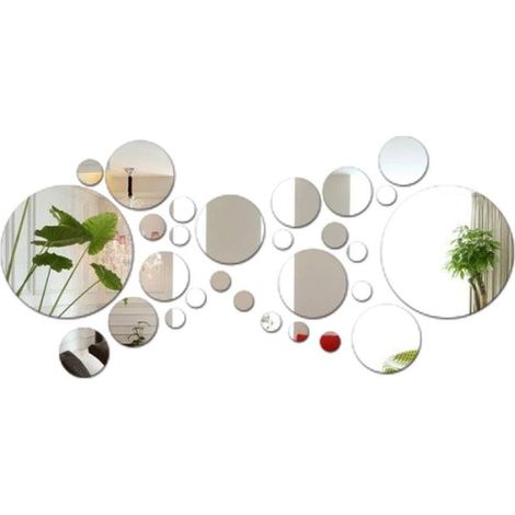 28 stickers muraux miroir ronds, décoratifs, en acrylique 3D, amovibles, pour salon, chambre, décoration intérieure (diamètre : 2–13,5 cm) (1/5)