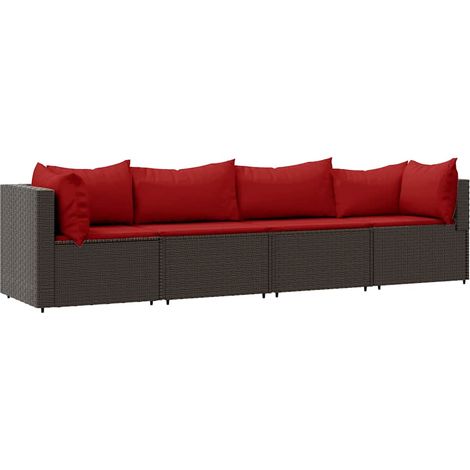 Maison Exclusive - Set Mobili da Giardino 4 pz con Cuscini in Polyrattan Marrone (1/5)