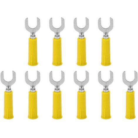 10pcs Banana Fork Ends Wire Connectors Brass PVC 4mm/0.2in Hole 8mm/0.3in U Type Yellow for Electrical Cables (1/5)