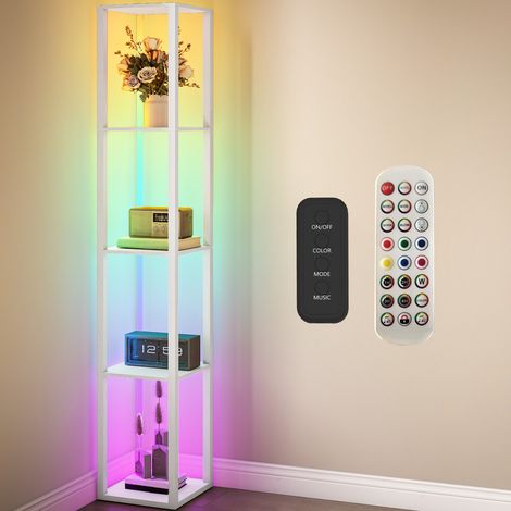 Dimmable RGB LED Floor Lamp with Shelves, Remote Control Adjustable Brightness for Living Room, Bedroom, Office Decor (1/5)