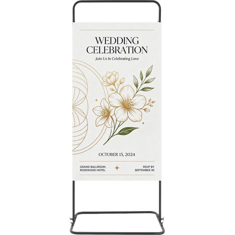 Support de plaque de mariage noir au sol, 150 × 60 × 45 cm, porte‑affiche en métal vertical, présentoir décoratif pour cérémonie, réception, fête et événement (1/5)
