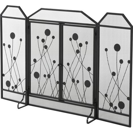 Pantalla plegable para chimenea de acero negro y metal con 2 puertas de cierre magnético, 125x80cm (1/5)