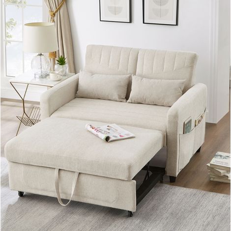 Sofá cama 2 plazas 114x77x82,5 cm tejido beige, ahorro de espacio FloraGrace