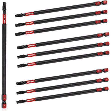 10x T25 Schlagfeste Torx Schrauberbits 150mm S2 Stahl magnetisch (1/5)