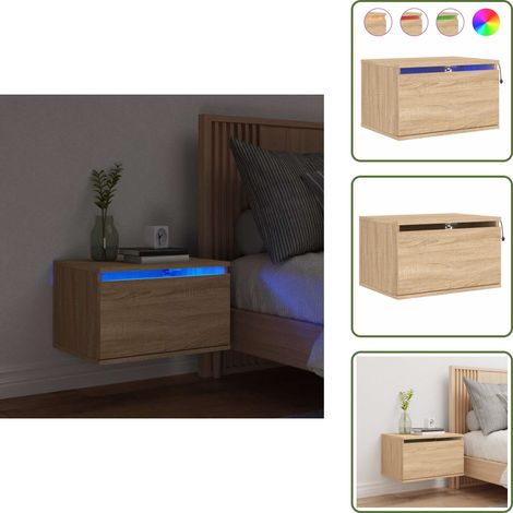 Design a parete - vidaXL Comodino a Parete con luci LED Rovere Sonoma - Comodino multifunzionale